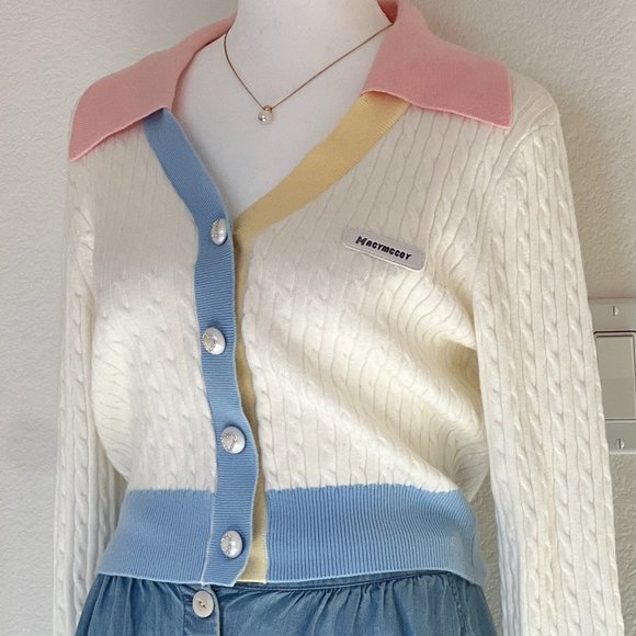 MacyMccoy Color Blocked V-Neck Knit Cardigan Size S - Picture 9 of 10